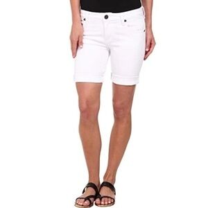 KUT Catherine Boyfriend Shorts 10" White Denim Bermuda Stretch Size 12